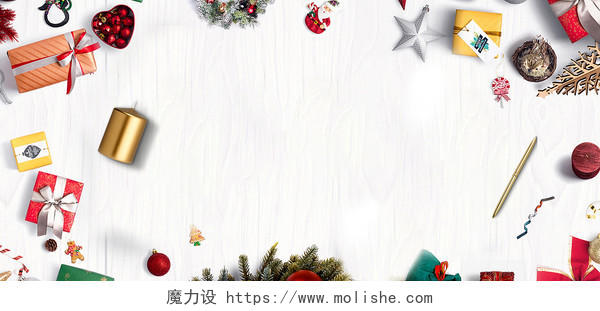 白色礼物盒雪花松树枝圣诞节新年春节元旦电商背景